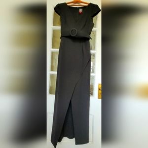 Vince Camuto Black Crepe Maxi Wrap-look Short Sleeve Dress  Size 14